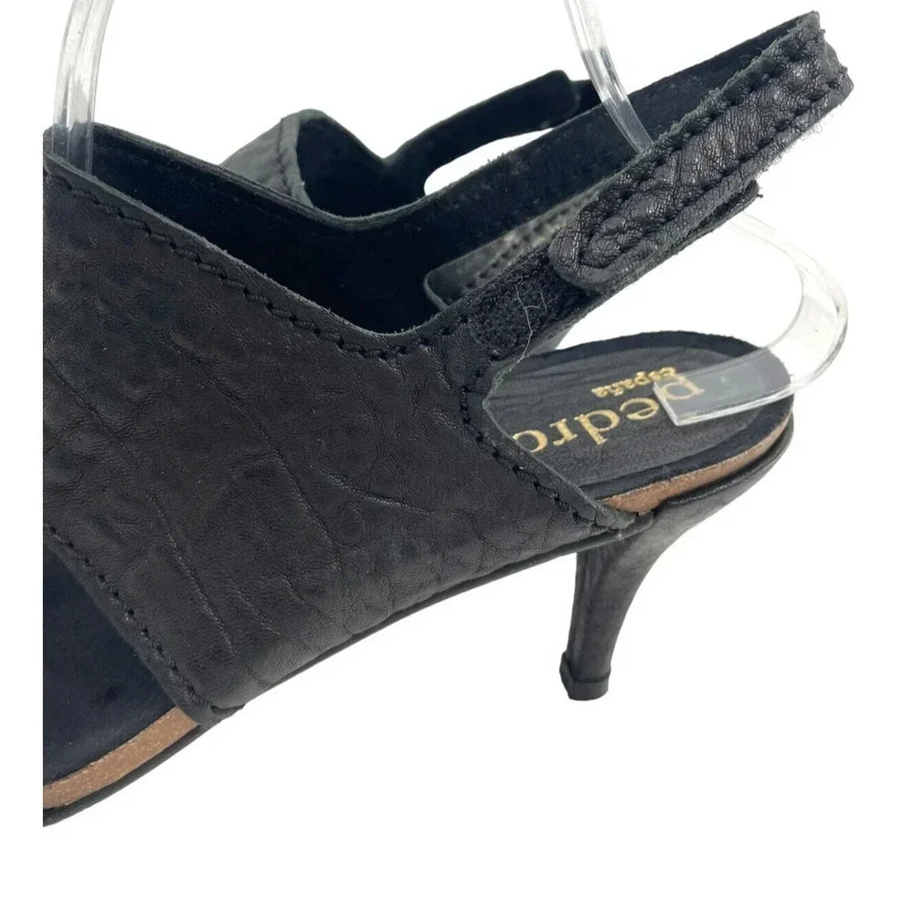 Pedro Garcia Women's Black Pebbled Leather Ankle Strappy Sandals Heel Size Eu 40